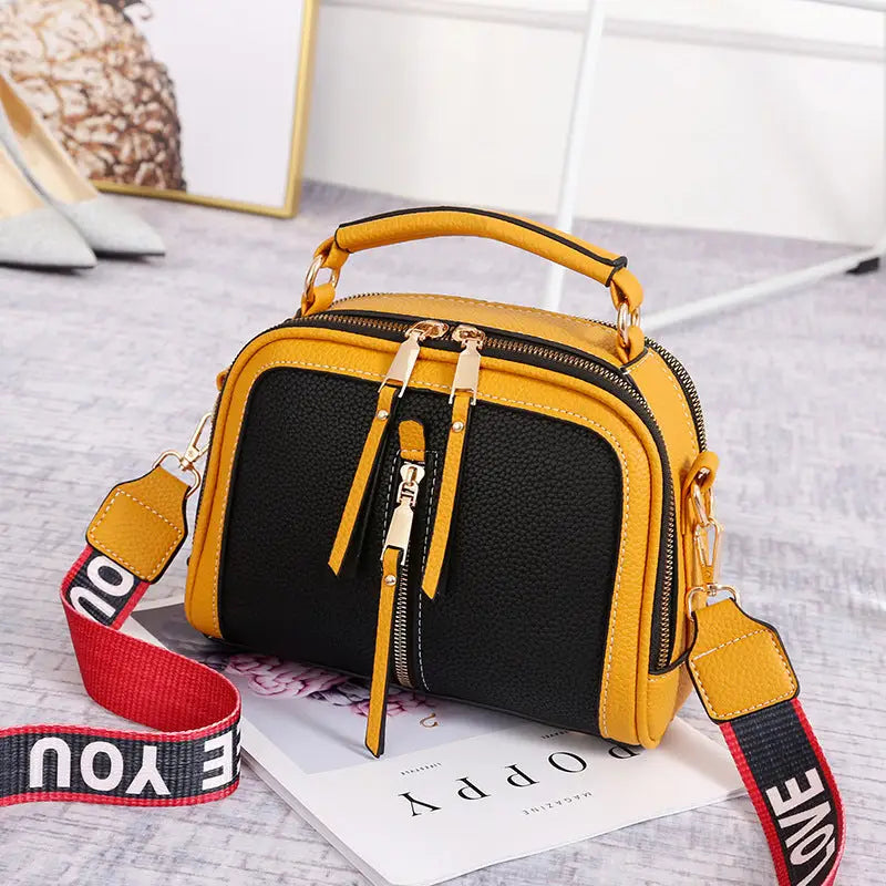 ChicSquare: Wide Strap Women’s Shoulder Handbag - Yellow and black