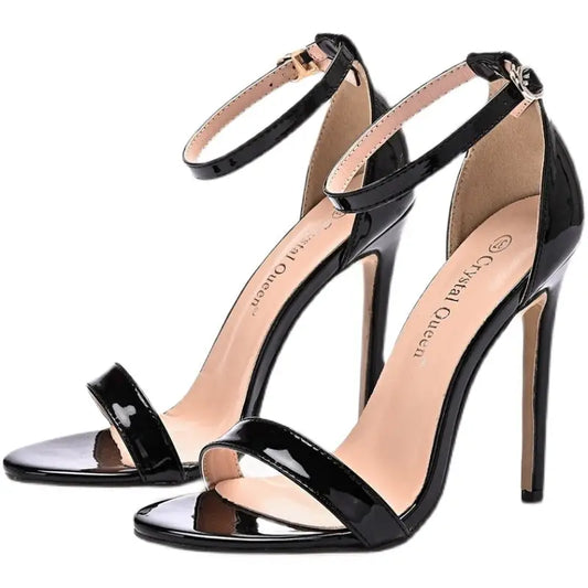 ChicStep Black Peep Toe Buckle Heels
