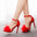 ChicStep Black Peep Toe Buckle Heels - Red J168 / 35