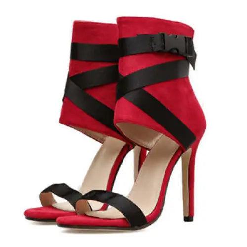 ChicStep Open Toe Woven Stiletto Heels - Red / 35