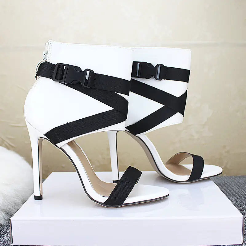 ChicStep Open Toe Woven Stiletto Heels - White / 35