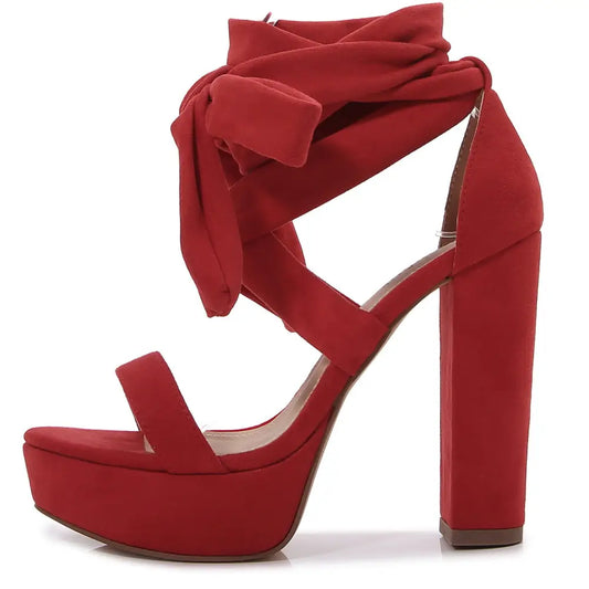 ChicStride: Women’s Peep-toe Platform Heels - Red / 36