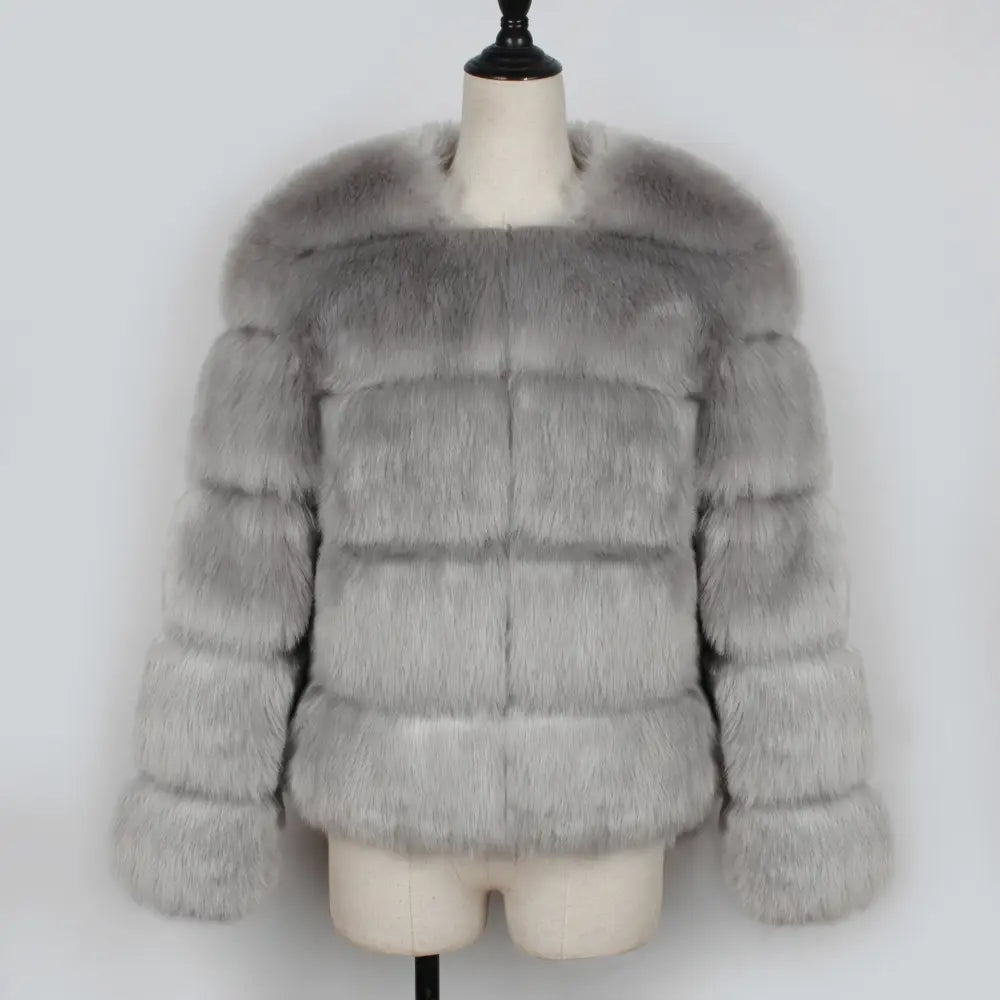 Gray faux fur jacket.