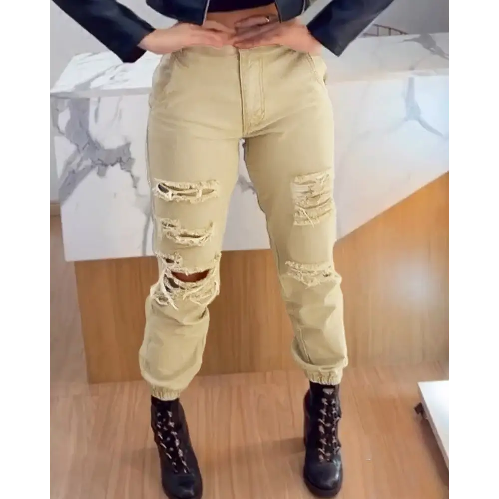 ChillTied High-Waist Ripped Ankle Pants
