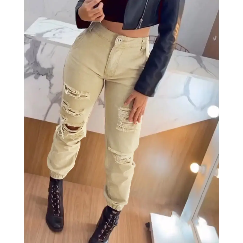 ChillTied High-Waist Ripped Ankle Pants