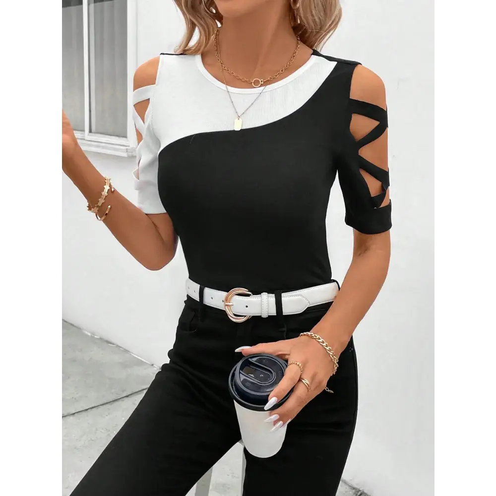 ChromaMatch Off-Shoulder Slim Top for Women - White And Black / S