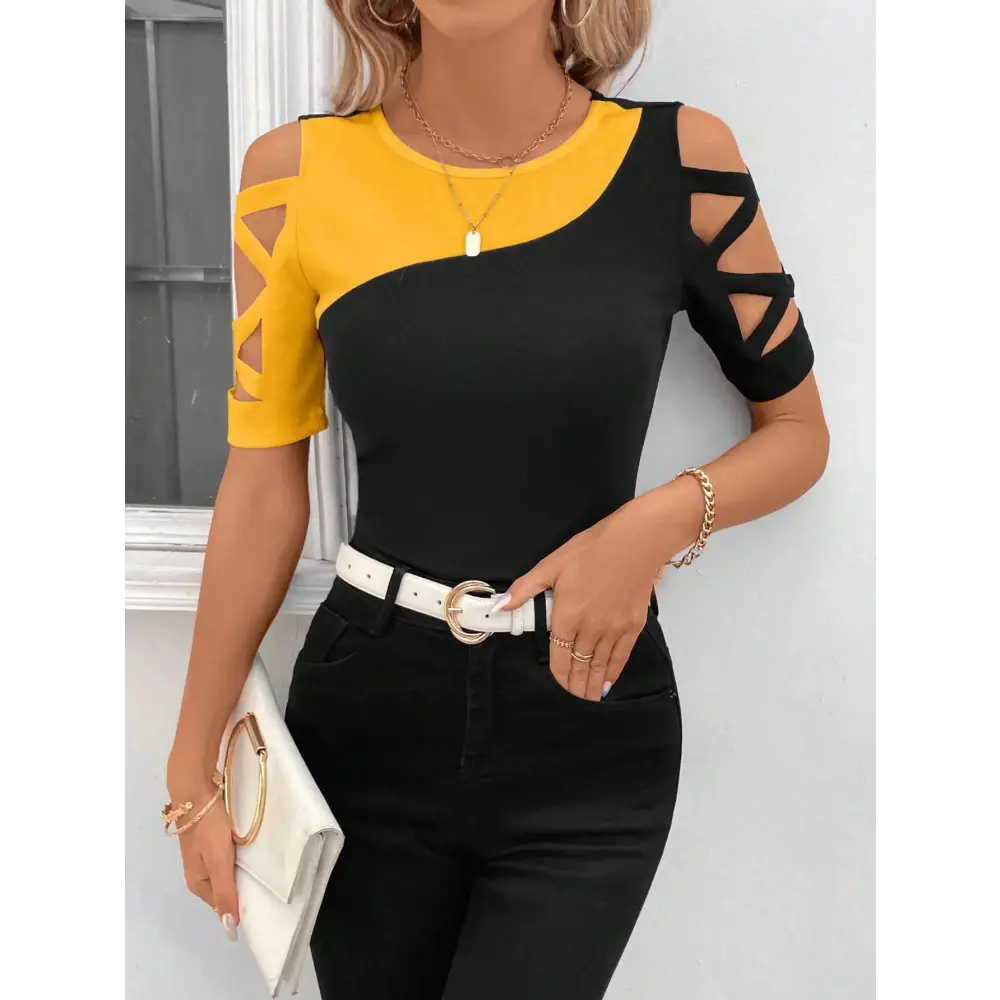 ChromaMatch Off-Shoulder Slim Top for Women - Yellow Matched With Black / S