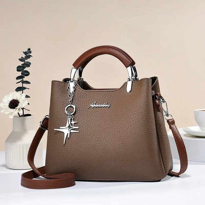 Colorblock PU Street Style Handbag for Women - Khaki