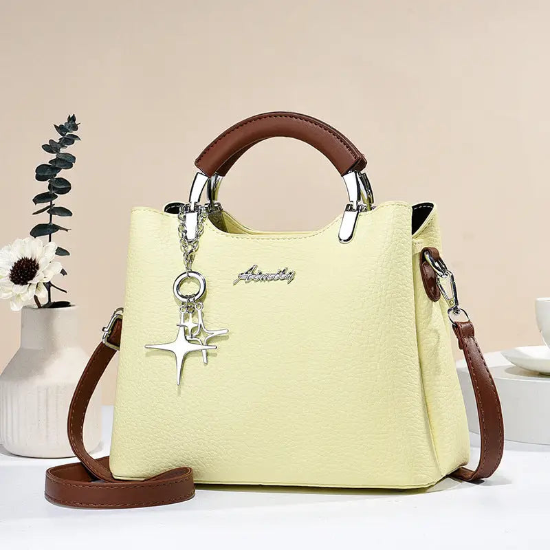 Colorblock PU Street Style Handbag for Women - Lemon Yellow