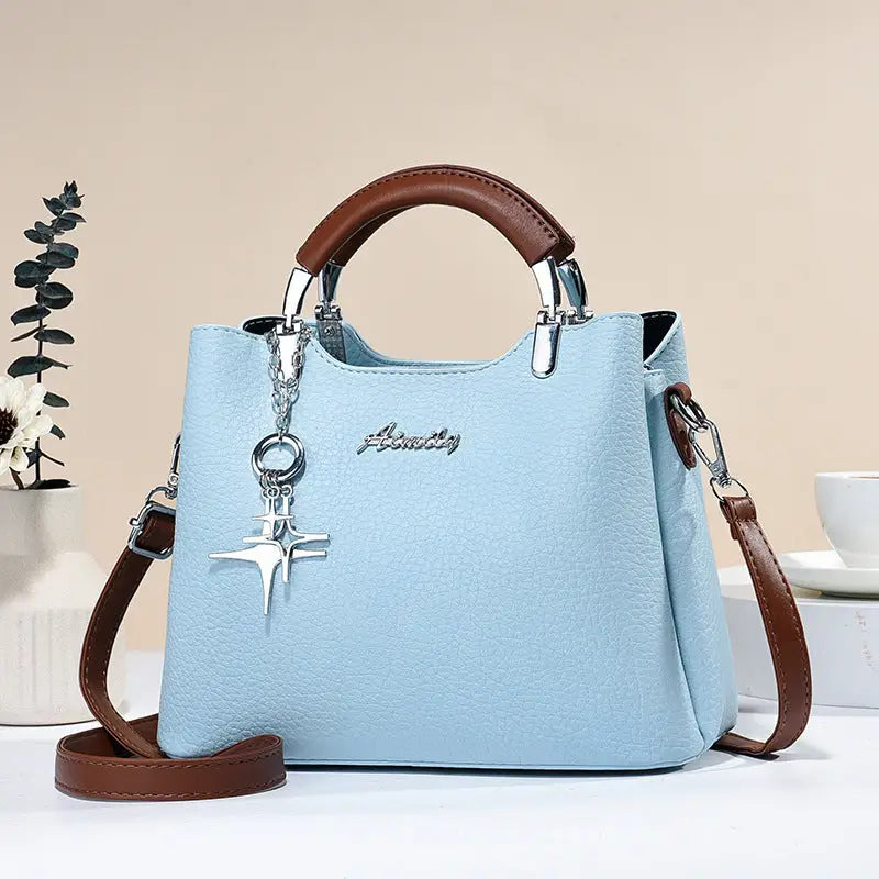 Colorblock PU Street Style Handbag for Women - Sky Blue