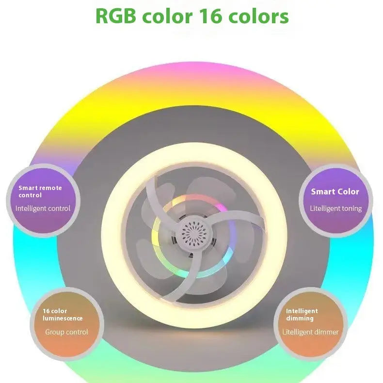 Colorful Dimmable Ceiling Fan Lamp with Adjustable Hanging Rope 280*180mm / 50W