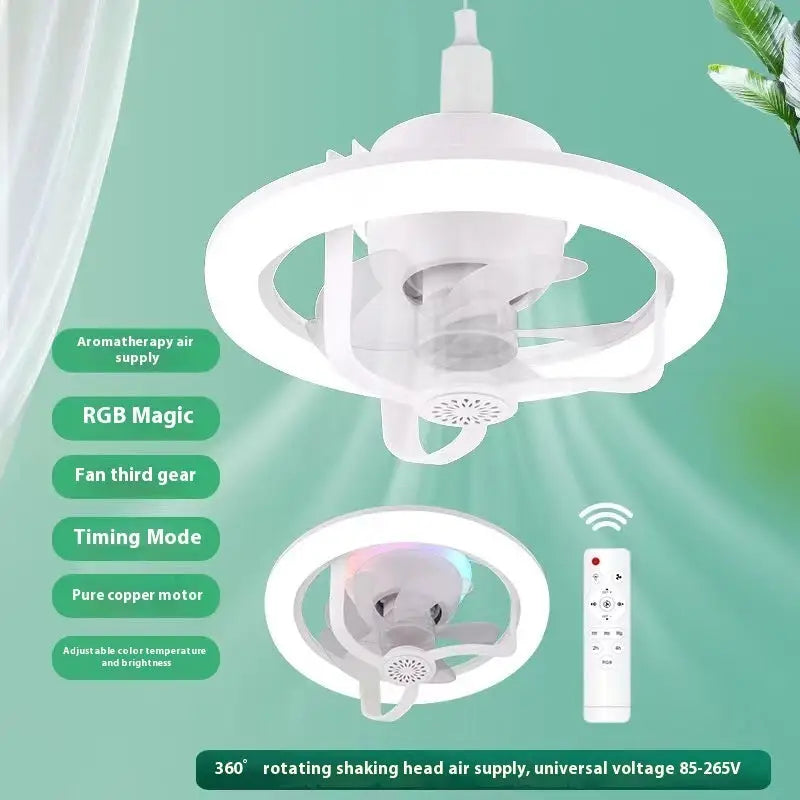 Colorful Dimmable Ceiling Fan Lamp with Adjustable Hanging Rope 280*180mm / 50W
