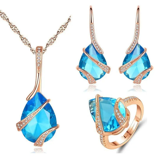 Colorful Gem Trio Set - SJT12 rose gold