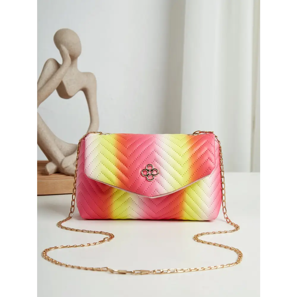 Colorful Soft PU Clamshell Bag with Polyester Lining - Yellow And Pink