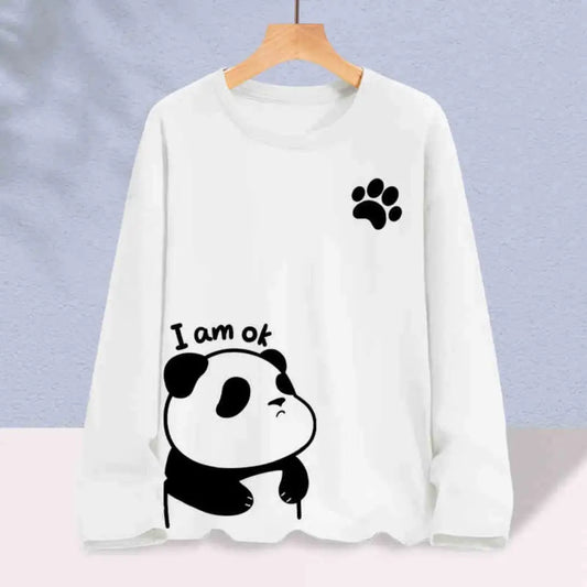 ComfyCotton Long Sleeve Tee for Teens - White OK Panda 2 / S