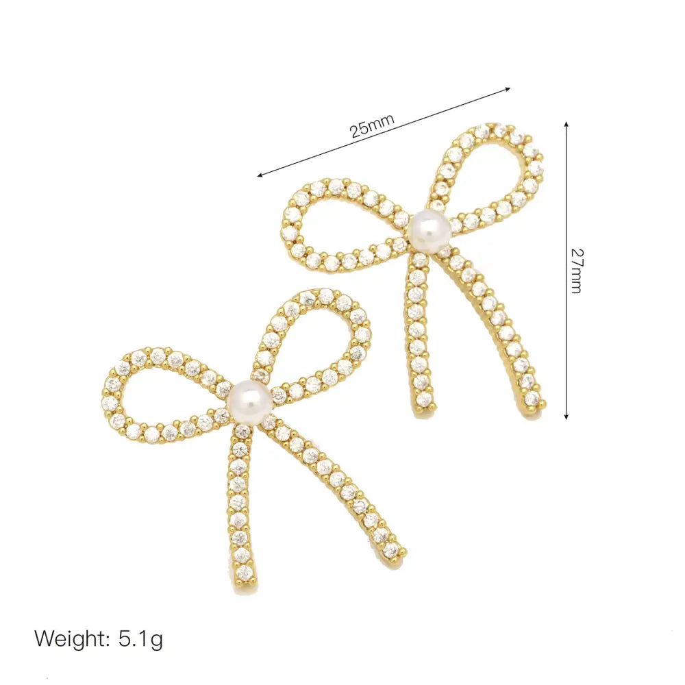 Copper Zircon Pearl Bow Earrings - DE240525