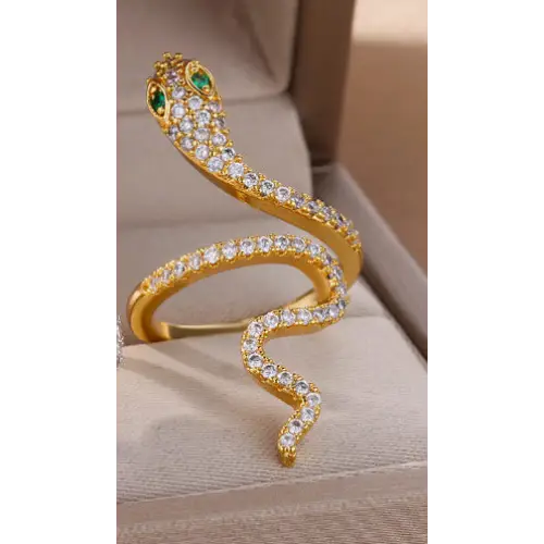 Copper Zircon Snake Ring - 4395style / Gold