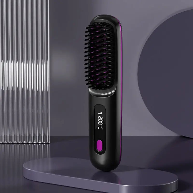 Cordless Hair Straightener Brush with 45 Minute Battery Life LCD Black English