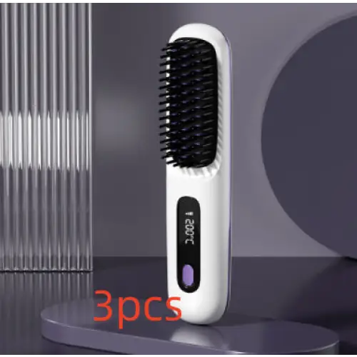 Cordless Hair Straightener Brush with 45 Minute Battery Life LCD White English 3pcs