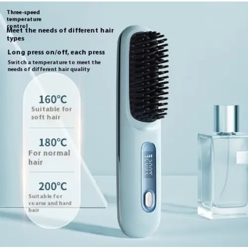Cordless Hair Straightener Brush with 45 Minute Battery Life LCD Blue English