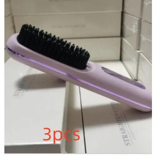 Cordless Hair Straightener Brush with 45 Minute Battery Life LCD taro purple 3pcs