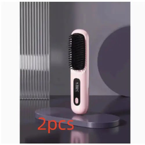 Cordless Hair Straightener Brush with 45 Minute Battery Life Pink 2pcs