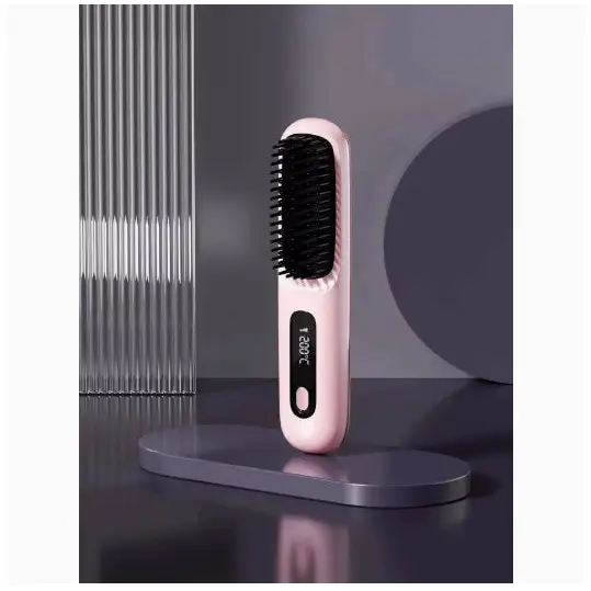 Cordless Hair Straightener Brush with 45 Minute Battery Life Pink