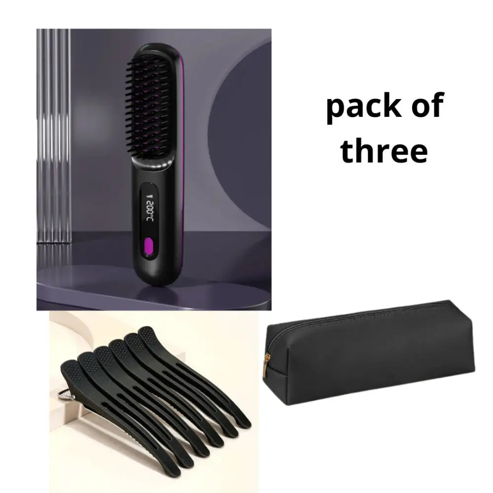 Cordless Hair Straightener Brush with 45 Minute Battery Life Set