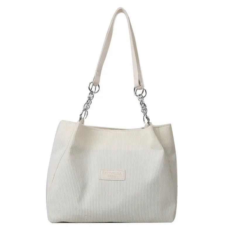 Corduroy Medium Handbag with Three-Dimensional Pocket