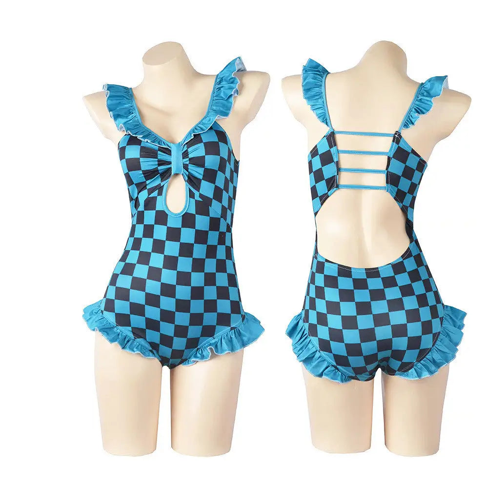 Cosplay Costume Cartoon Print Swimsuit - Blue / XS