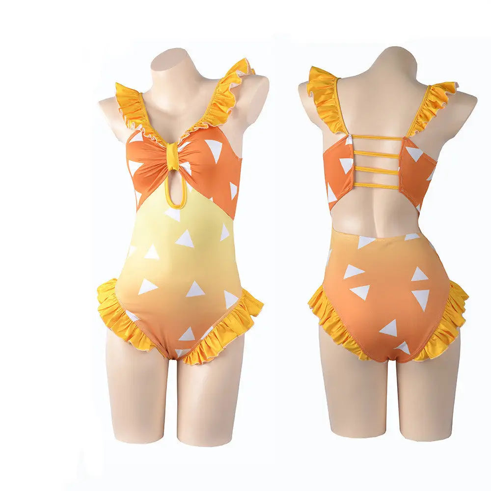 Cosplay Costume Cartoon Print Swimsuit - Orange / XS