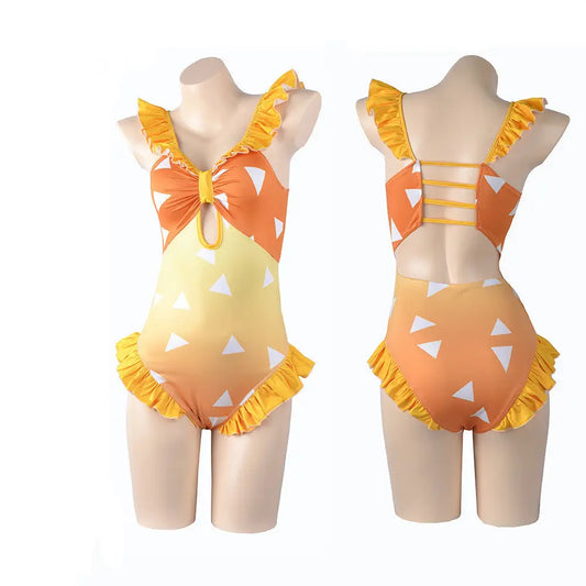 Cosplay Costume Cartoon Print Swimsuit - Orange / XS