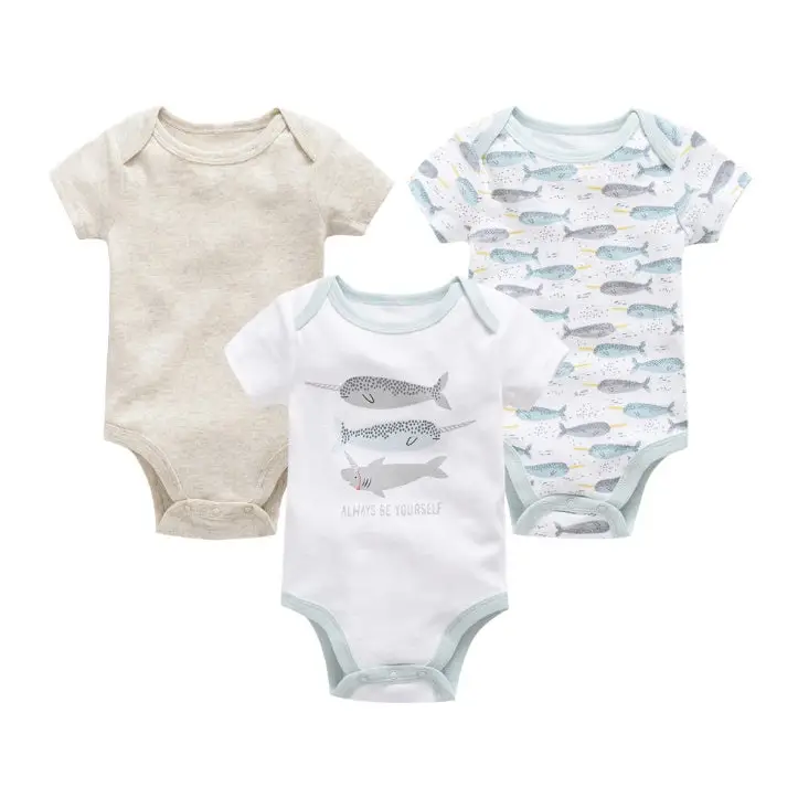 Cotton Cuddle: 3-Piece Baby Onesie Set - Small fish / 3 6M