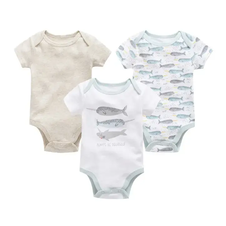 Cotton Cuddle: 3-Piece Baby Onesie Set - Small fish / 3 6M