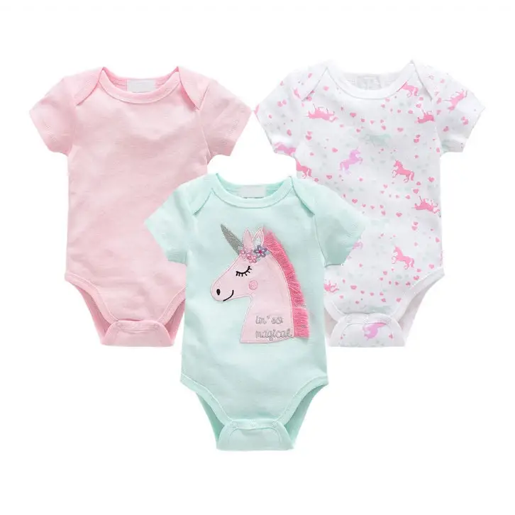 Cotton Cuddle: 3-Piece Baby Onesie Set - Unicorn / 9 12M