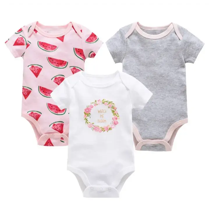 Cotton Cuddle: 3-Piece Baby Onesie Set - Watermelon section / 6 9M