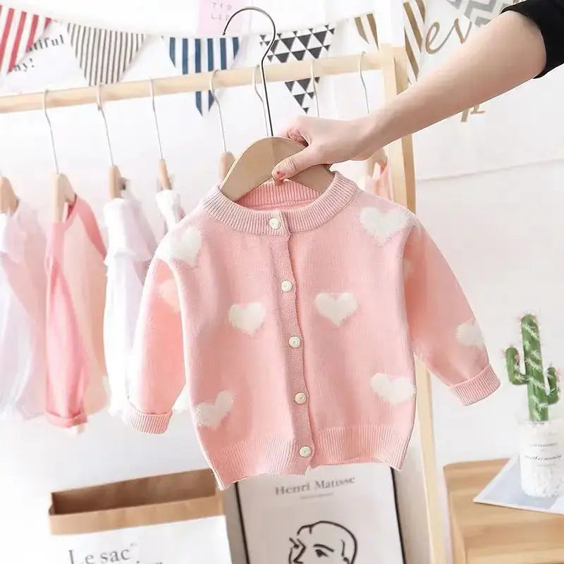Cozy Hearts: Girl’s Knit Cardigan - Pink / 110cm