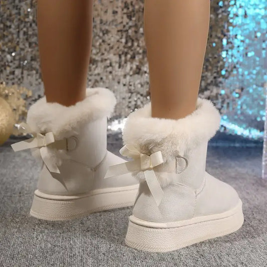 CozyBow Suede Snow Boots - Women’s Warm Plush Flats - 4