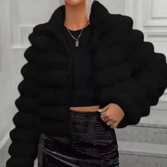 Black faux fur jacket.