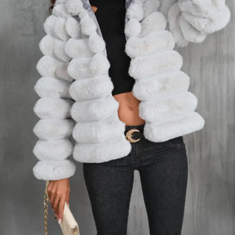 Gray faux fur jacket.