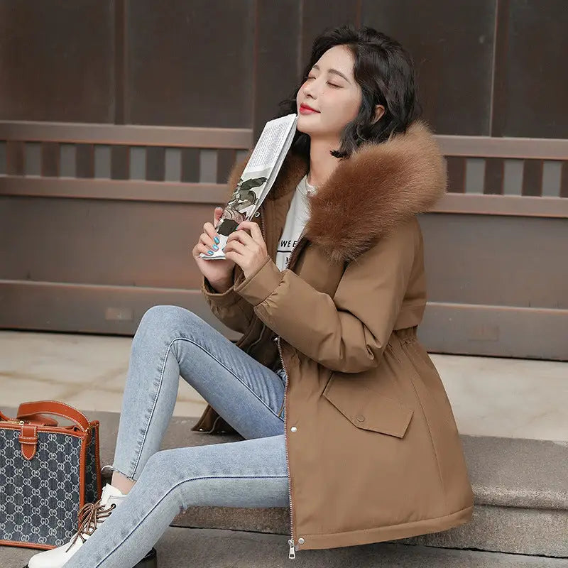 CozyCloud: Luxe Fur-Collar Fleece Parka - Coffee / M
