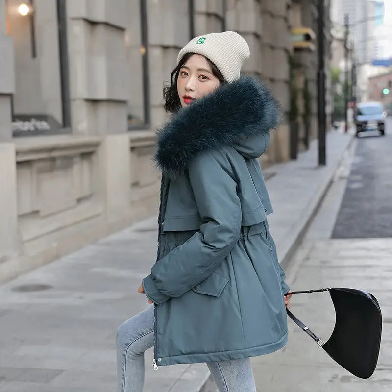 CozyCloud: Luxe Fur-Collar Fleece Parka - Preserved Egg Green / M