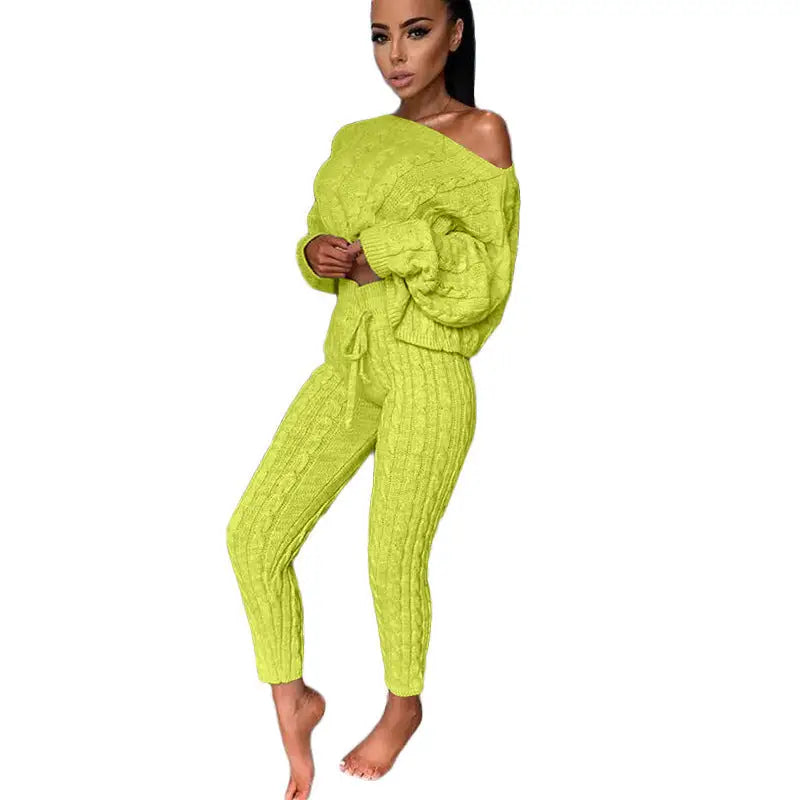 Lime green knitwear set.