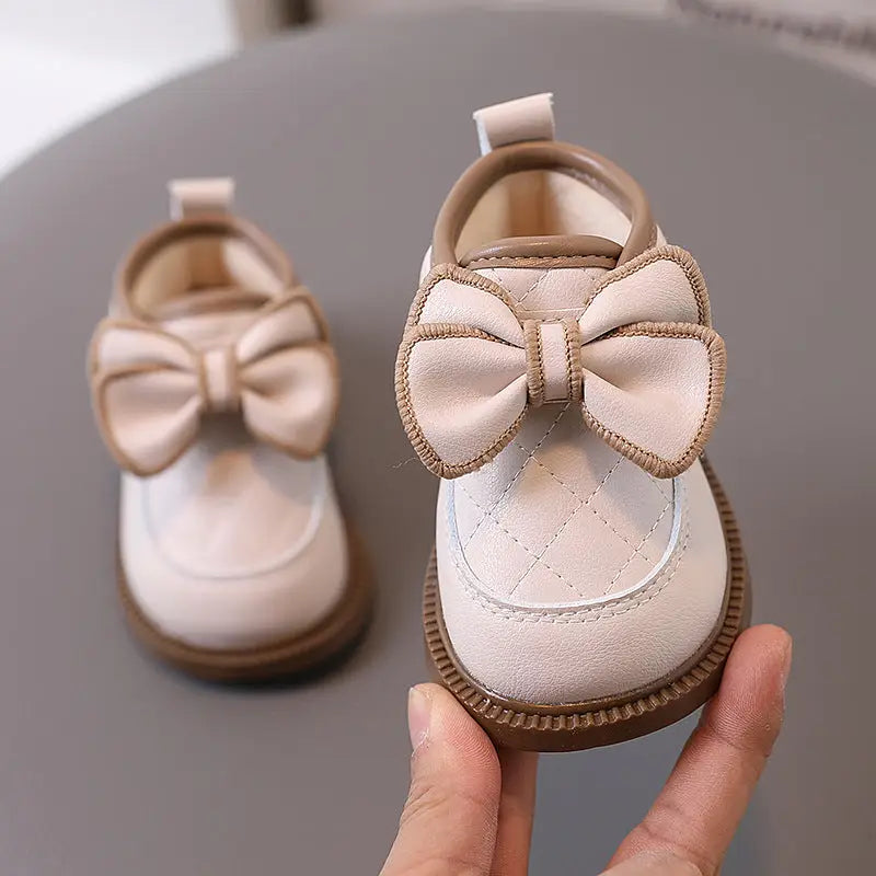 CozyKicks: Baby Girl Bow Cotton Shoes - Beige / 15
