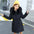 CozyKids Long Velvet-Lined Cotton Coats - Black / 130cm