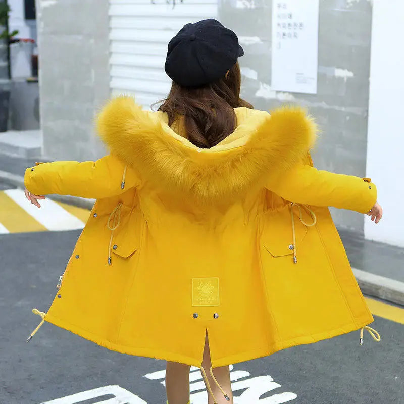 CozyKids Long Velvet-Lined Cotton Coats - Yellow / 130cm