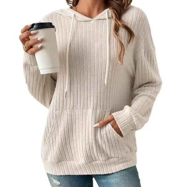 CozyStripe Women’s Knit Hoodie - Apricot / S