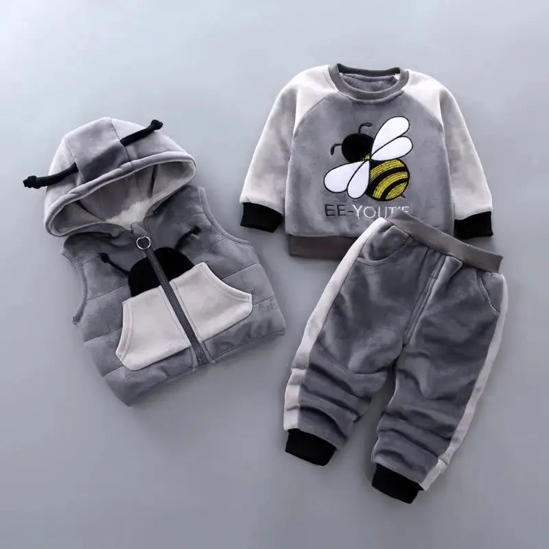 CozyTide Fleece Baby Boy Sweater Suit - Grey / 80cm