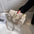 Creamy White and Pink PU Flap Bag with Nylon Lining and Zipper Compartments - Beige