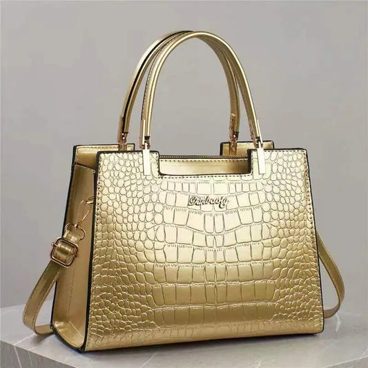 Croc Chic Shoulder Bag - Gold / 30×12×22CM